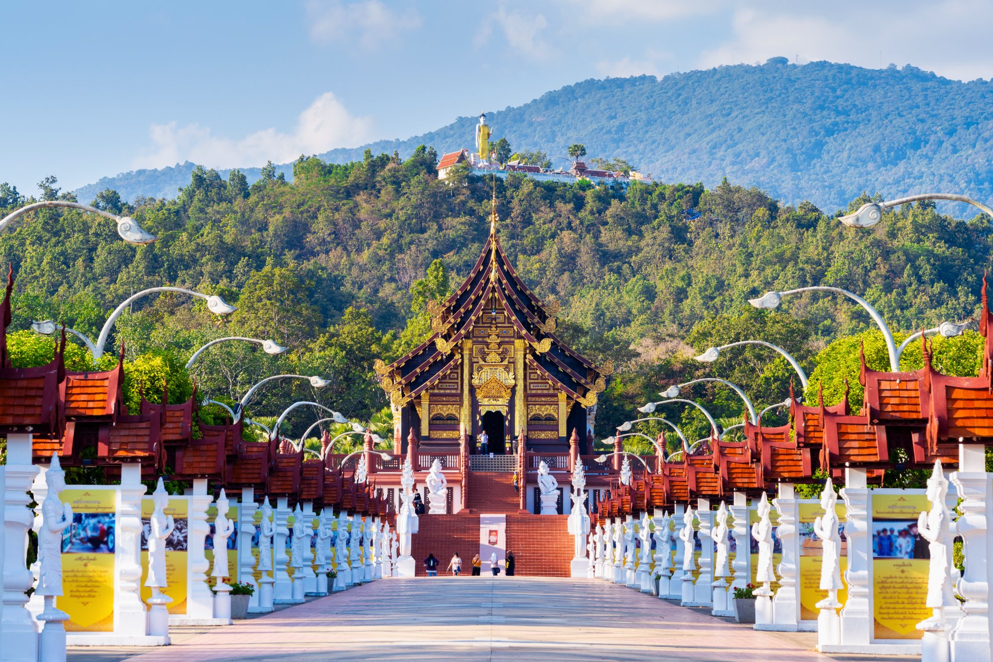 Northern Thailand temple and mountains