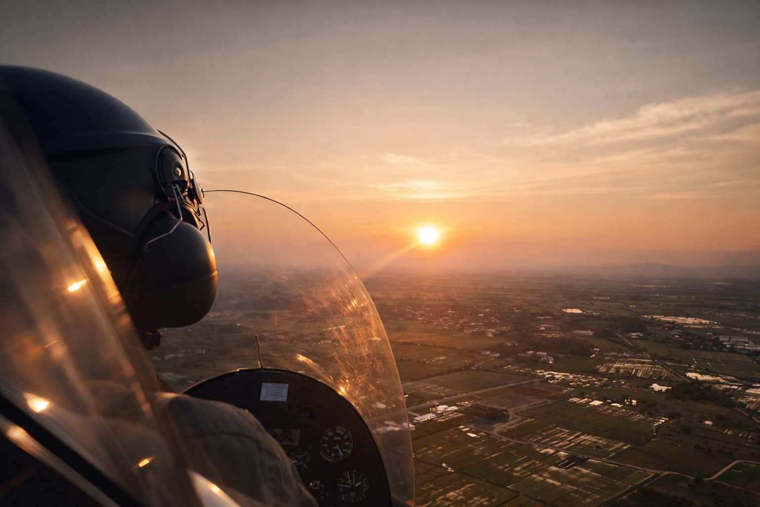 Gyrocopter at sunset on runway