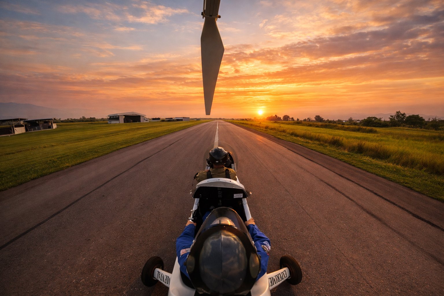 Aerial view from cockpit at sunset
